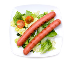 Sausages with salad from above