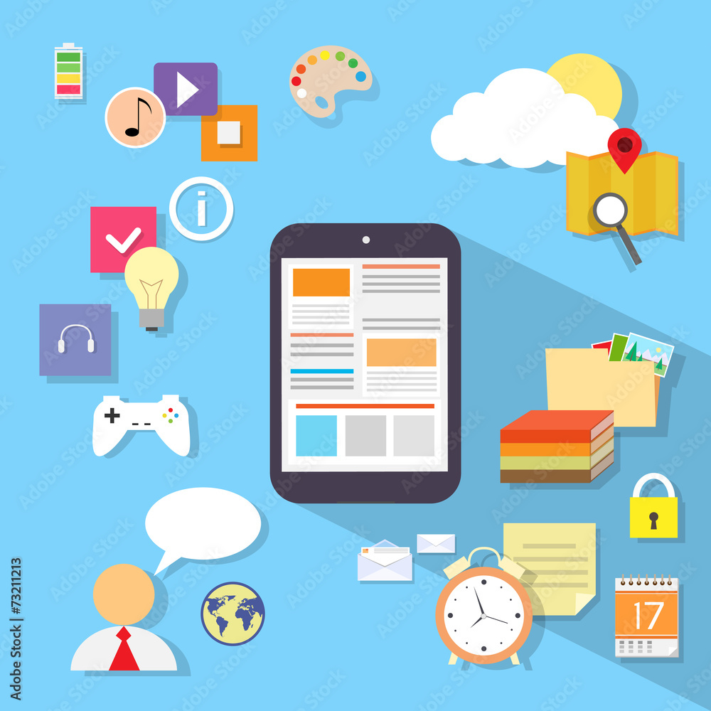 Aufkleber tablet computer application flat icon design vector