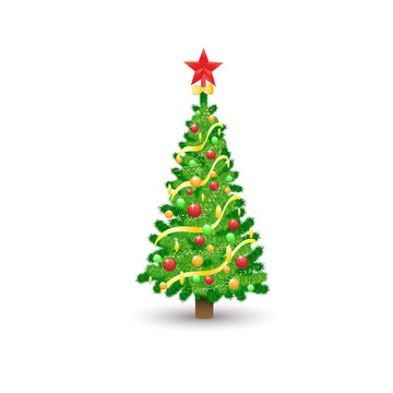 christmas decorated tree isolated over white background holiday