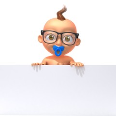 Baby Jake with glasses holding white panel