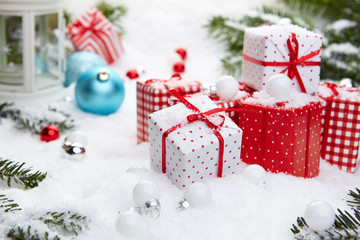 Christmas gift on snow