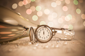 New Year's clock  champagne midnight