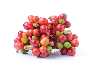 ripe coffee beans on white background