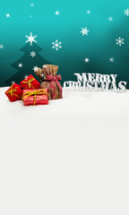 Christmas background - Christmas tree - gifts - turquoise - Snow