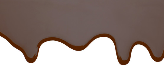 Melted chocolate dripping on white background