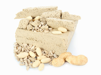 Sunflower halva with peanuts isolated on  white background