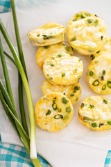 Mini frittatas with peas, green onion and feta