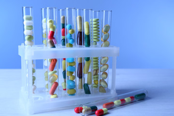 Different color drugs in test tubes,
