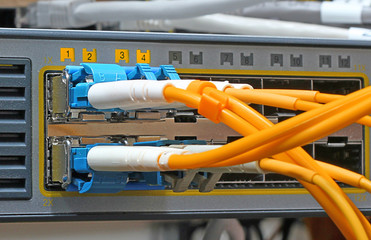 optic fiber cables connected to data center