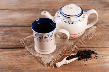 Cup of tea on table close-up