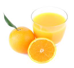 Glass of fresh orange juice isolated on white