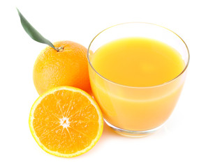 Glass of fresh orange juice isolated on white