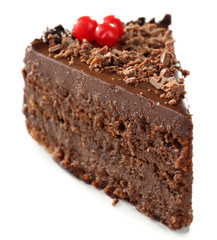 Yummy chocolate cake isolated on white
