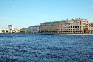 Fototapeta na wymiar View of Pirogovskaya quay in Saint-Petersburg, Russia