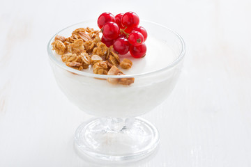 creamy panna cotta with fresh berries and granola, horizontal
