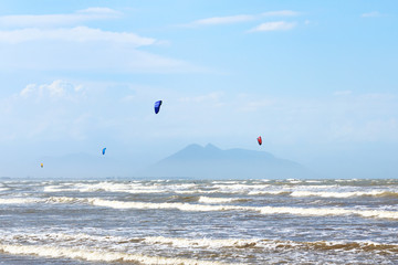 Kitesurfing on beach Rasa in Armacao dos Buzios, Brazil