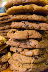 Tall stack of large chocolate chip cookies