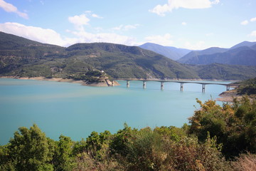 Episkopi Bridge on lake kremaston in Greece