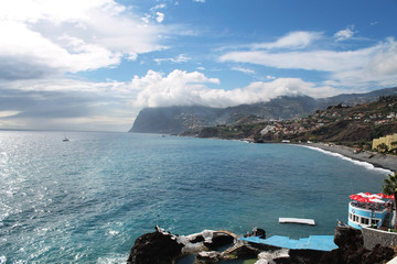 the ocean, Madeira coast and lava swimming pool in Funchal