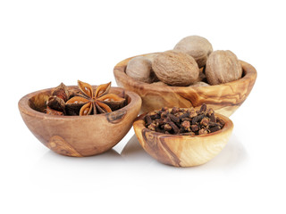 set of spices with nutmeg anise and cloves