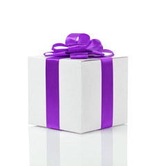 gift box with handmade purple ribbon bow