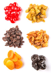 Mix dried fruit variety over white background