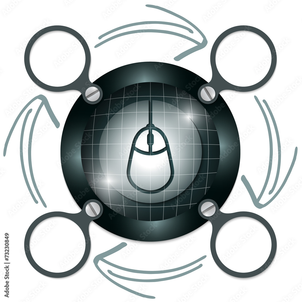 Fototapete dark circular frame for text with arrows and mouse icon