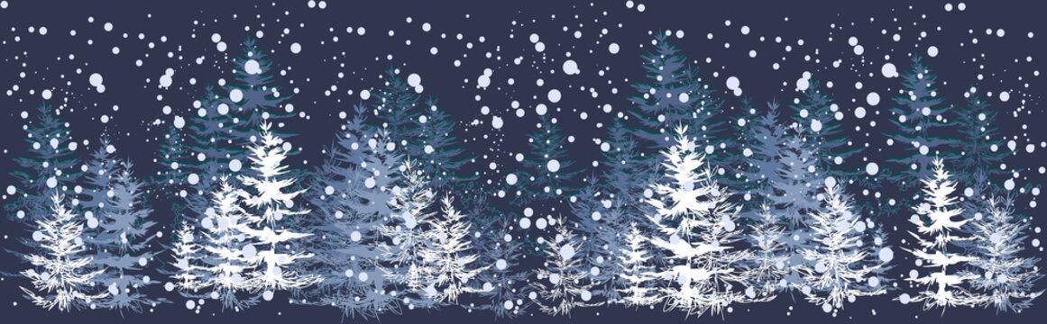 Winter background with Christmas trees