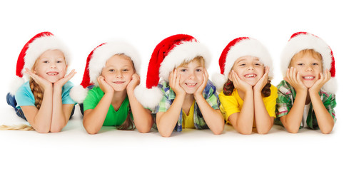 Christmas Children In Santa Helper Hat, Xmas Kids Boys Girls