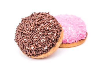 Marshmallow Cookies With Pink And Chocolate Sprinkles Isolated