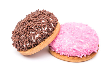 Marshmallow Cookies With Pink And Chocolate Sprinkles Isolated