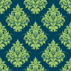 Fototapeta na wymiar Green and blue damask style seamless pattern