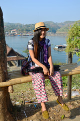 Thai Women with tripod portrait at View of Song Kalia River