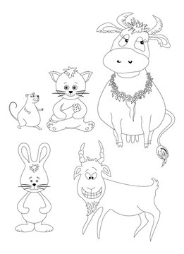Set cartoon animals, outline