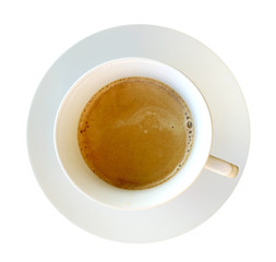 close up of coffee cup on white background