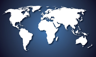 Fototapeta na wymiar World map countries white with blue gradient background