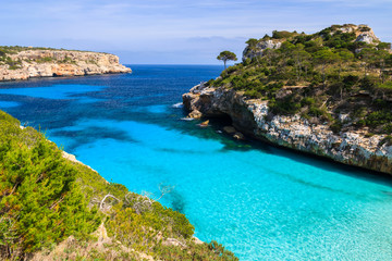 Fototapeta premium Beautiful beach azure sea water, Cala des Moro, Majorca island