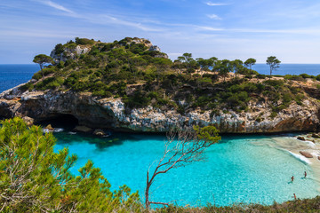 Beautiful beach azure sea water, Cala des Moro, Majorca island