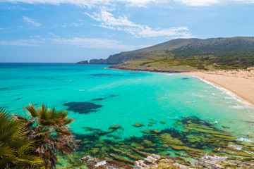 Fototapeta premium Cala Mesquida beach and turquoise sea, Majorca island, Spain
