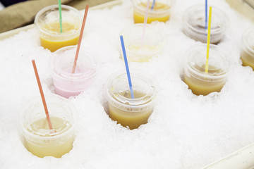 Glasses with fruit pieces
