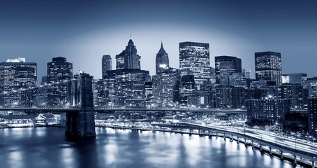 Gordijnen Manhattan and Brooklyn bridge night view © aiisha