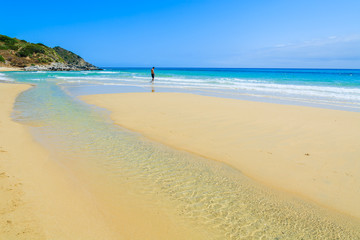 Fototapeta na wymiar Idyllic Cala Sizias sand beach and azure sea, Sardinia island