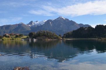 Andes reflecting in lake Nahuel Huapi