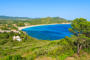 Coast of Sardinia island with view of beautiful Capo Boi bay