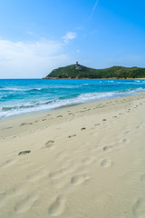 Footprints on Porto Giunco beach, Sardinia island, Italy