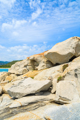 Fototapeta na wymiar White rocks on coast of Sardinia island, Spiaggia del Riso beach
