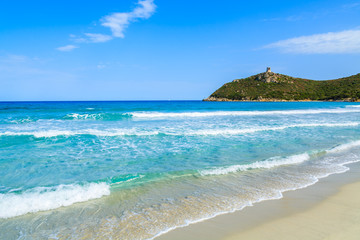 Idyllic Porto Giunco beach with azure sea water, Sardinia island