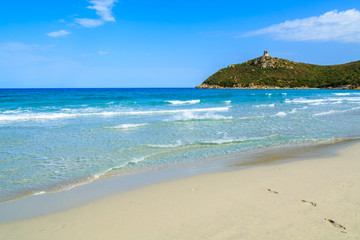 Fototapeta na wymiar Idyllic Porto Giunco beach with azure sea water, Sardinia island