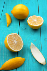 Lemons on the bright cyan background © deniskarpenkov
