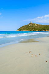 Idyllic Porto Giunco beach with azure sea water, Sardinia island